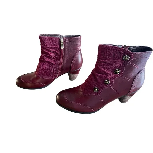L'Artiste by Spring Step Burgundy Floral Embroidered Leather Boot 41-US 9.5-10 - Picture 3 of 10